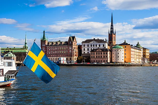 Swedish river and buildings.
